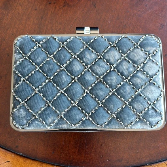 Banana Republic suede gray clutch with crisscross beading. - Picture 3 of 4